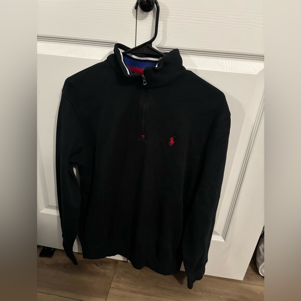 Polo by Ralph Lauren Men's Black and Red Zip-Up Sweater